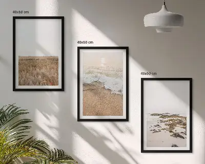 Wall art set featuring beach waves and stones in summer