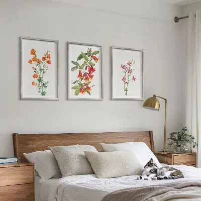 Vintage retro flower wall art set of 3 framed pieces