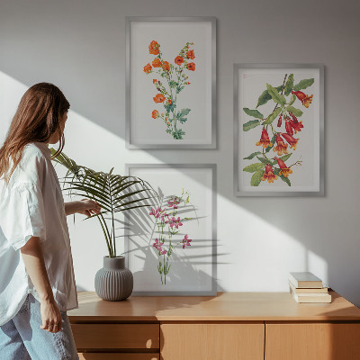 Set of 3 framed wall art pieces Vintage retro flower painting