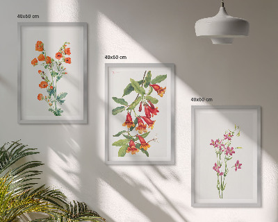 Set of 3 framed wall art pieces Vintage retro flower painting