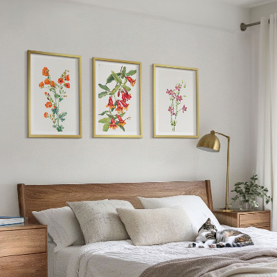 Set of 3 framed wall art pieces Vintage retro flower painting