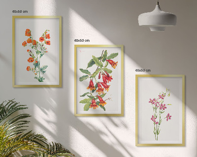 Set of 3 framed wall art pieces Vintage retro flower painting