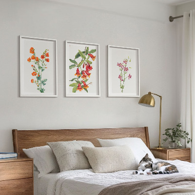 Set of 3 framed wall art pieces Vintage retro flower painting