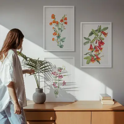 Vintage retro flower wall art set of 3 framed pieces