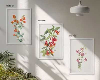 Vintage retro flower wall art set of 3 framed pieces