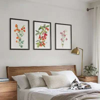 Vintage retro flower wall art set of 3 framed pieces