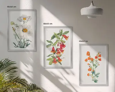 Retro floral arrangements wall art set