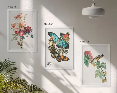 Three-piece wall art set floral butterfly and bird pastel print