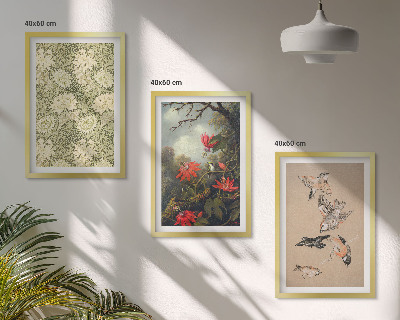 Set of 3 framed wall art pieces Flowers birds nature