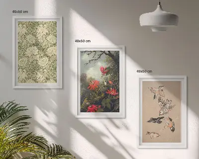 Set of 3 framed wall art pieces featuring flowers, birds, and nature