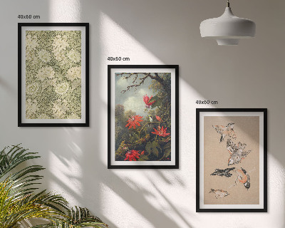 Set of 3 framed wall art pieces Flowers birds nature