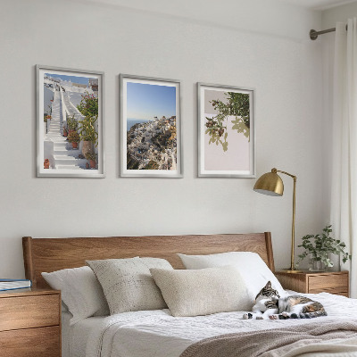 Wall art set White stairs Santorini view