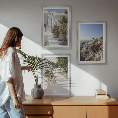 Wall art set featuring a Santorini white stairs view