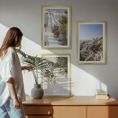 Wall art set featuring a Santorini white stairs view