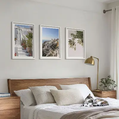 Wall art set featuring a Santorini white stairs view