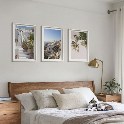 Wall art set White stairs Santorini view