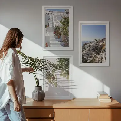 Wall art set featuring a Santorini white stairs view
