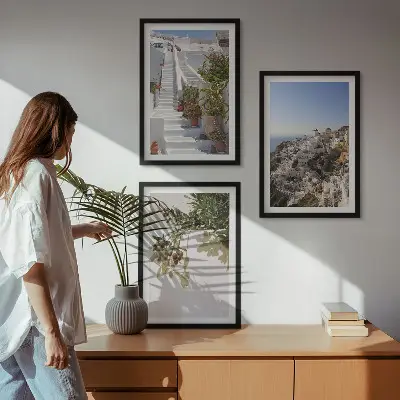 Wall art set featuring a Santorini white stairs view