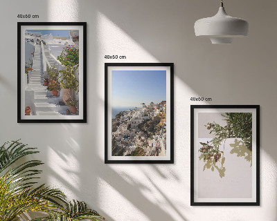 Wall art set White stairs Santorini view