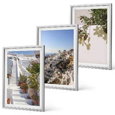 Wall art set White stairs Santorini view