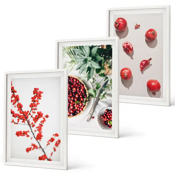 Three-piece wall art set minimalist red fruit print