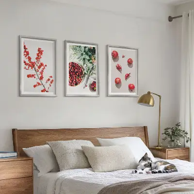 Three-piece wall art set minimalist red fruit print