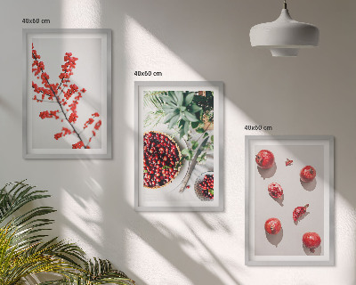 Three-piece wall art piece Red fruits of plants minimalism