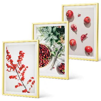 Three-piece wall art set minimalist red fruit print