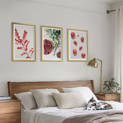 Three-piece wall art piece Red fruits of plants minimalism