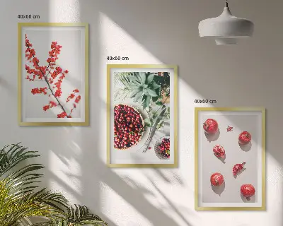 Three-piece wall art set minimalist red fruit print