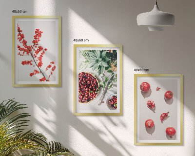 Three-piece wall art piece Red fruits of plants minimalism