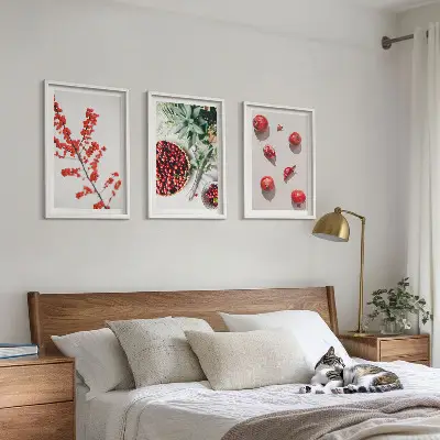 Three-piece wall art set minimalist red fruit print