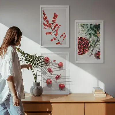 Three-piece wall art set minimalist red fruit print