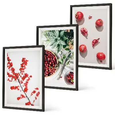 Three-piece wall art set minimalist red fruit print