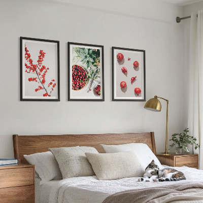 Three-piece wall art piece Red fruits of plants minimalism