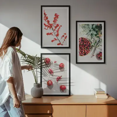 Three-piece wall art set minimalist red fruit print