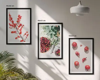 Three-piece wall art set minimalist red fruit print
