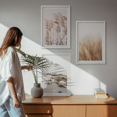 Wall art set Fields of pampas grass and a boho beach