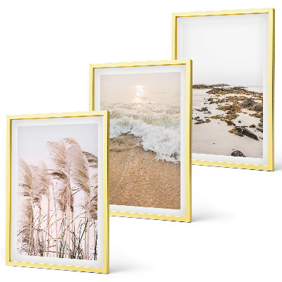 Three-piece wall art piece Beach grass waves stones boho