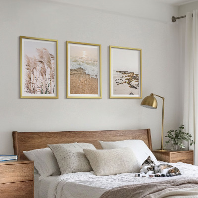 Three-piece wall art piece Beach grass waves stones boho