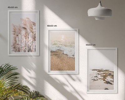 Three-piece wall art piece Beach grass waves stones boho