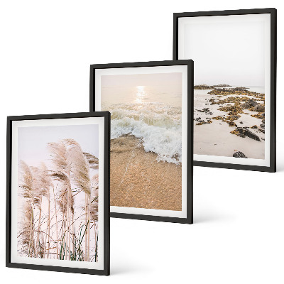 Three-piece wall art piece Beach grass waves stones boho