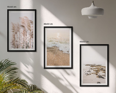 Three-piece wall art piece Beach grass waves stones boho