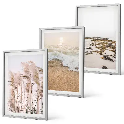 Three-piece wall art set boho beach grass waves and stones print