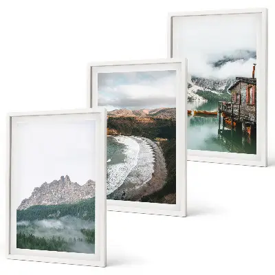 Mountain and beach themed framed wall art set of 3 wooden house pieces