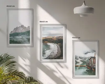 Mountain and beach themed framed wall art set of 3 wooden house pieces