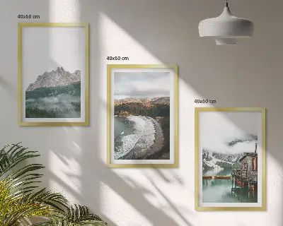 Mountain and beach themed framed wall art set of 3 wooden house pieces