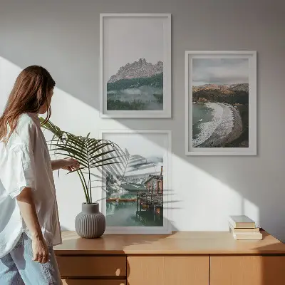 Mountain and beach themed framed wall art set of 3 wooden house pieces