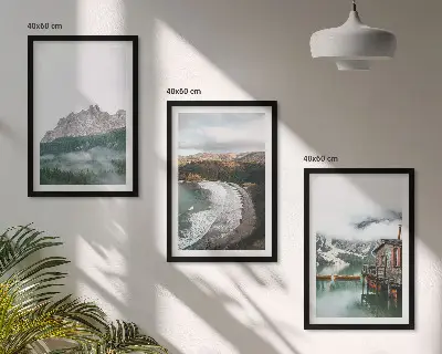 Mountain and beach themed framed wall art set of 3 wooden house pieces