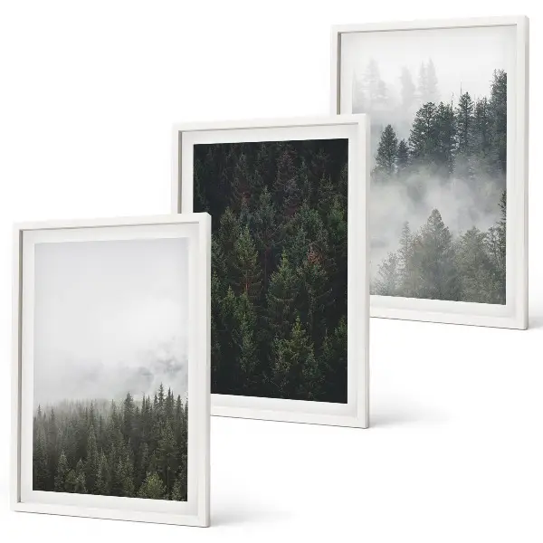Wall art set featuring a foggy green forest nature scene